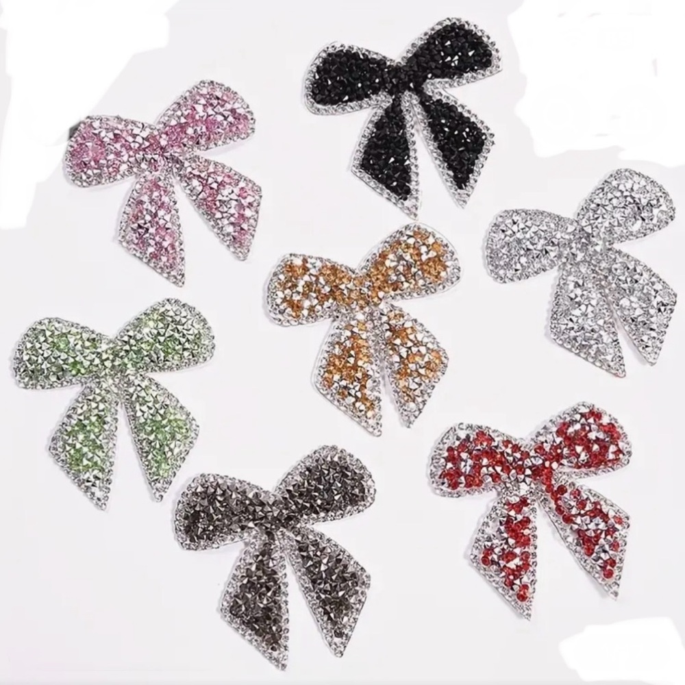 Black & White Rhinestone Iron-On Appliqué Bows, Embellishment, New BOGO